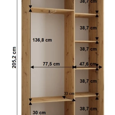 Šatní skříň YVONA 10 - 130/45 cm, dub artisan / bílá / černá