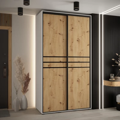 Šatní skříň YVONA 10 - 130/45 cm, bílá / dub artisan / černá