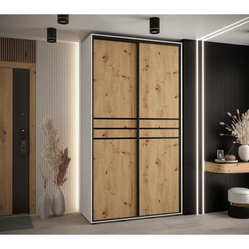 Šatní skříň YVONA 10 - 130/45 cm, bílá / dub artisan / černá