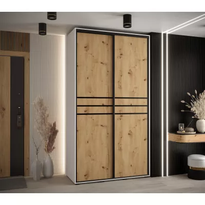 Šatní skříň YVONA 10 - 130/45 cm, bílá / dub artisan / černá