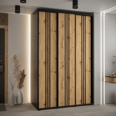 Šatní skříň YVONA 6 - 150/60 cm, černá / dub artisan / černá