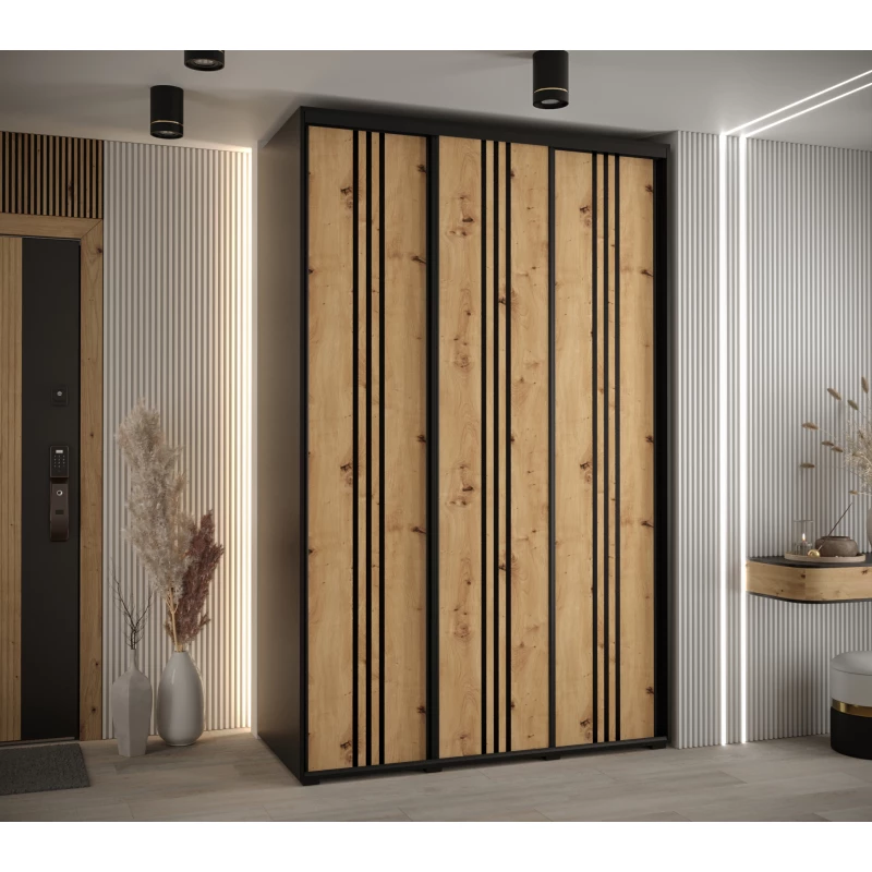 Šatní skříň YVONA 6 - 150/60 cm, černá / dub artisan / černá