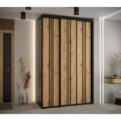 Šatní skříň YVONA 6 - 150/60 cm, černá / dub artisan / černá