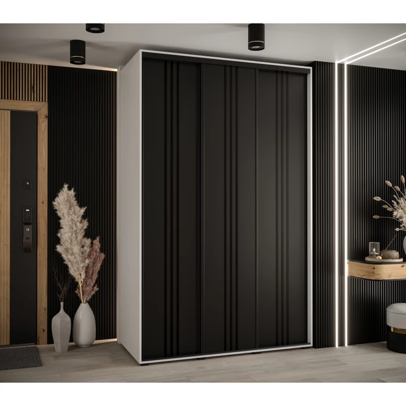 Šatní skříň YVONA 6 - 150/60 cm, bílá / černá / černá