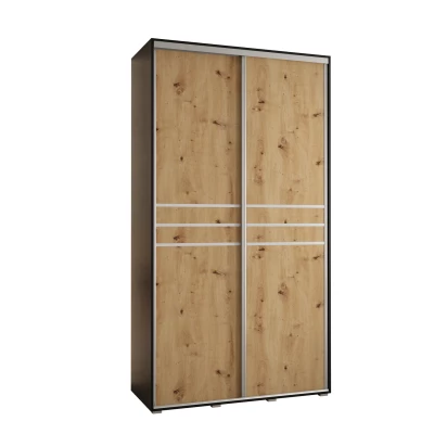 Šatní skříň YVONA 10 - 140/45 cm, černá / dub artisan / stříbrná