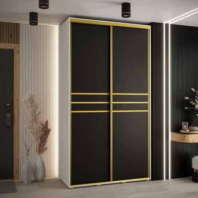 Šatní skříň YVONA 10 - 140/45 cm, bílá / černá / zlatá