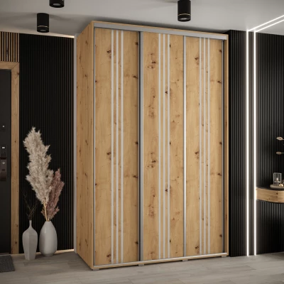 Šatní skříň YVONA 6 - 160/60 cm, dub artisan / stříbrná