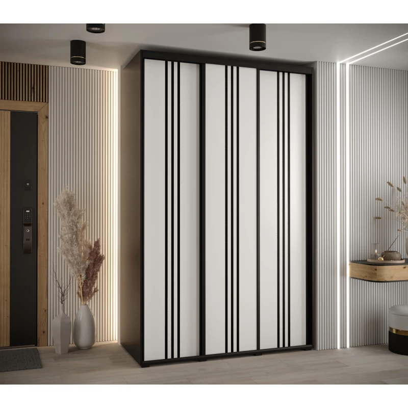 Šatní skříň YVONA 6 - 160/60 cm, černá / bílá / černá