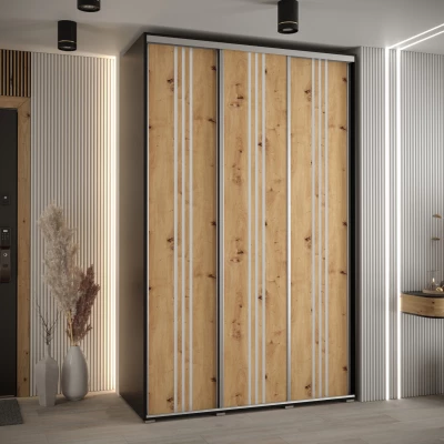 Šatní skříň YVONA 6 - 160/60 cm, černá / dub artisan / stříbrná