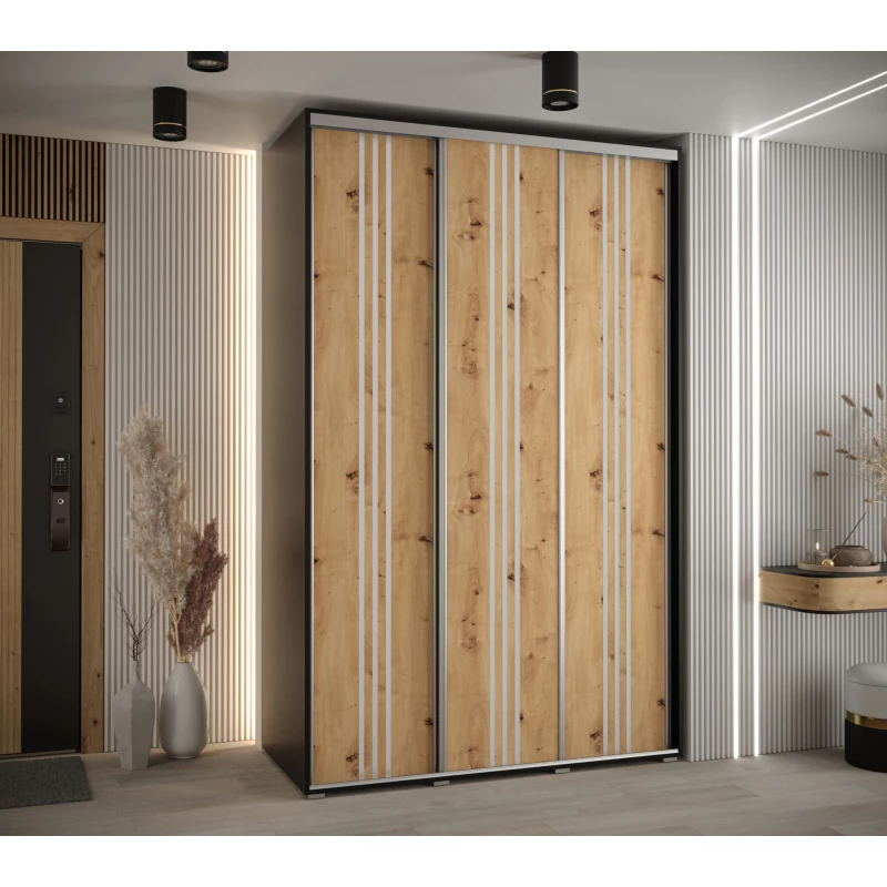 Šatní skříň YVONA 6 - 160/60 cm, černá / dub artisan / stříbrná