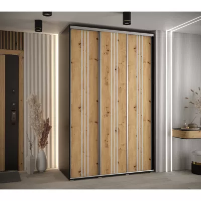 Šatní skříň YVONA 6 - 160/60 cm, černá / dub artisan / stříbrná