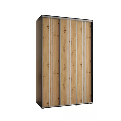 Šatní skříň YVONA 6 - 160/60 cm, černá / dub artisan / stříbrná