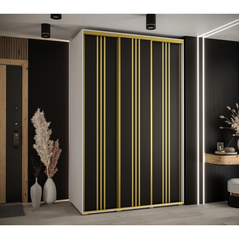 Šatní skříň YVONA 6 - 160/60 cm, bílá / černá / zlatá