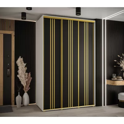 Šatní skříň YVONA 6 - 160/60 cm, bílá / černá / zlatá