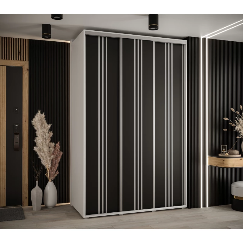 Šatní skříň YVONA 6 - 160/60 cm, bílá / černá / stříbrná