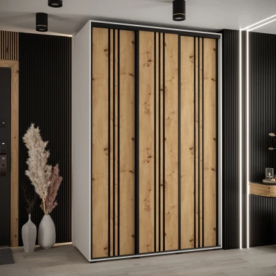 Šatní skříň YVONA 6 - 160/60 cm, bílá / dub artisan / černá