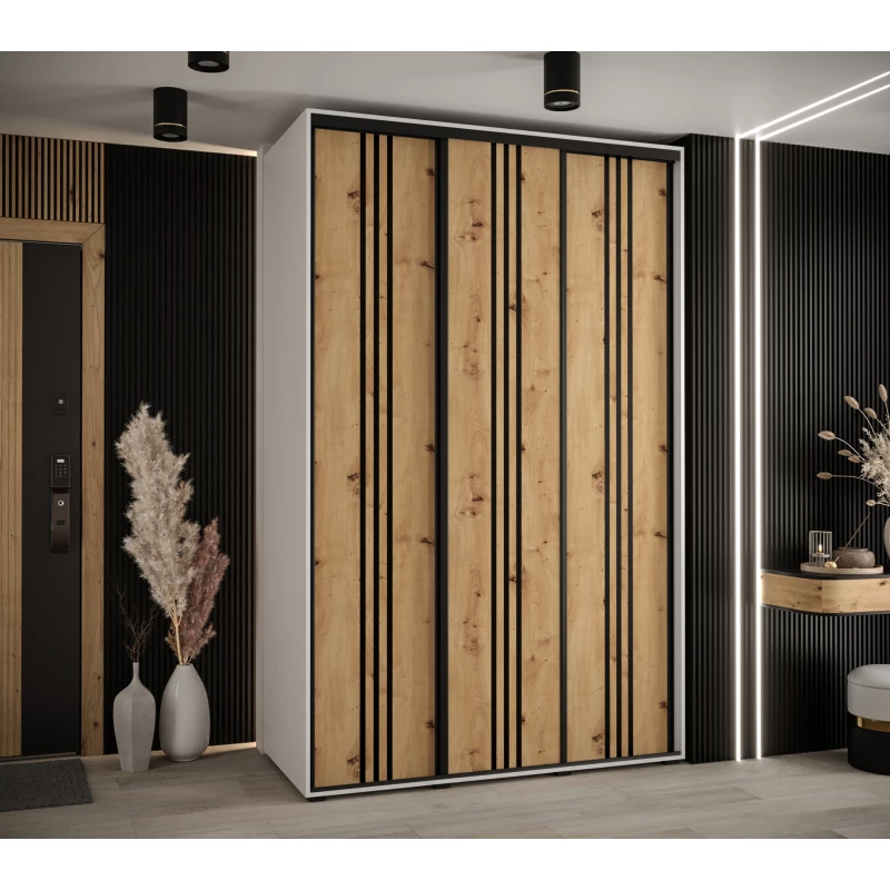 Šatní skříň YVONA 6 - 160/60 cm, bílá / dub artisan / černá