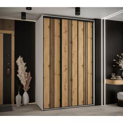 Šatní skříň YVONA 6 - 160/60 cm, bílá / dub artisan / černá