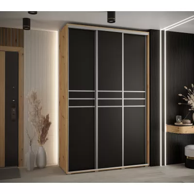 Šatní skříň YVONA 10 - 150/45 cm, dub artisan / černá / stříbrná