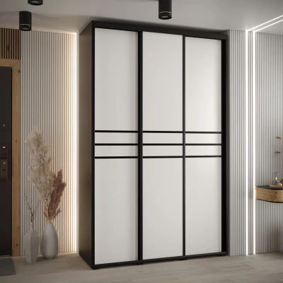 Šatní skříň YVONA 10 - 150/45 cm, černá / bílá / černá