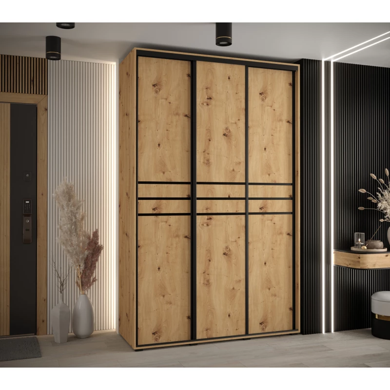 Šatní skříň YVONA 10 - 160/45 cm, dub artisan / černá