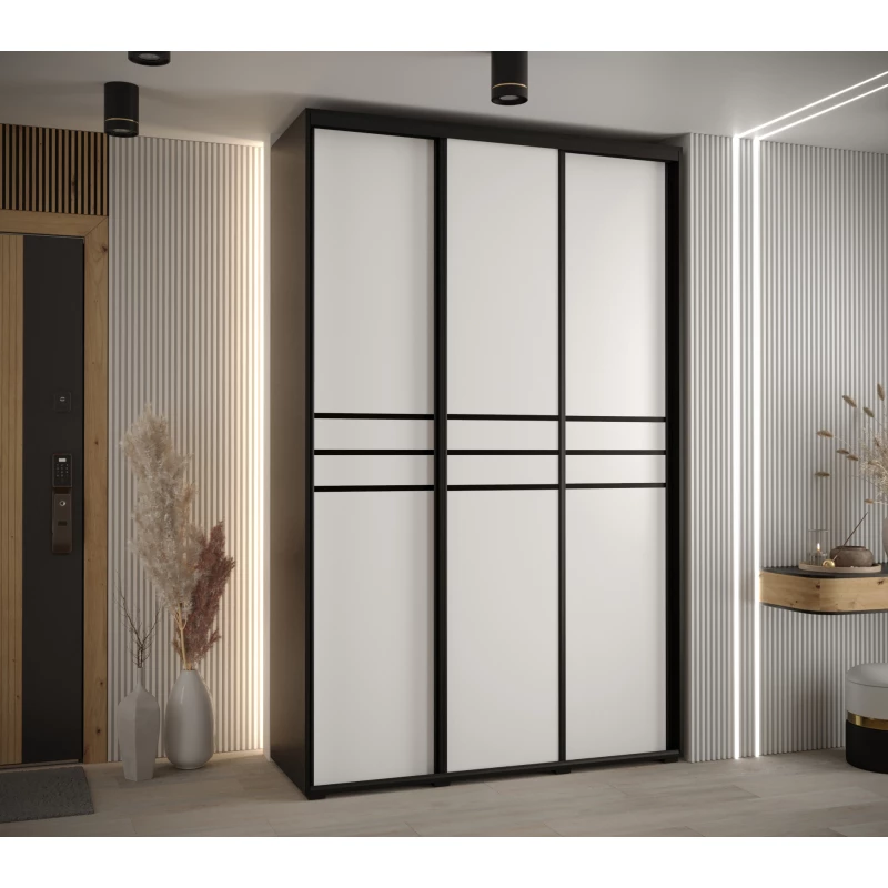 Šatní skříň YVONA 10 - 160/45 cm, černá / bílá / černá