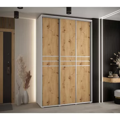 Šatní skříň YVONA 10 - 160/45 cm, bílá / dub artisan / stříbrná