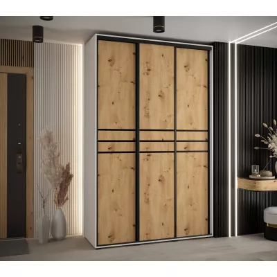 Šatní skříň YVONA 10 - 160/45 cm, bílá / dub artisan / černá