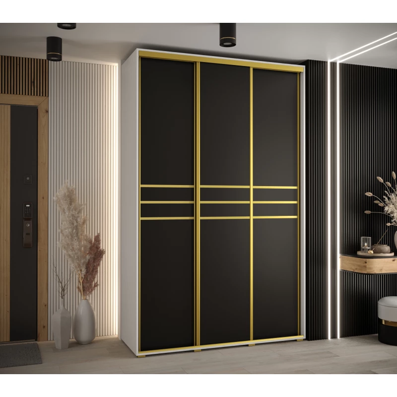 Šatní skříň YVONA 10 - 160/45 cm, bílá / černá / zlatá