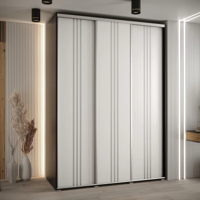 Šatní skříň YVONA 6 - 170/60 cm, černá / bílá / stříbrná