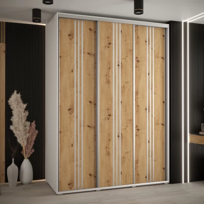 Šatní skříň YVONA 6 - 170/60 cm, bílá / dub artisan / stříbrná