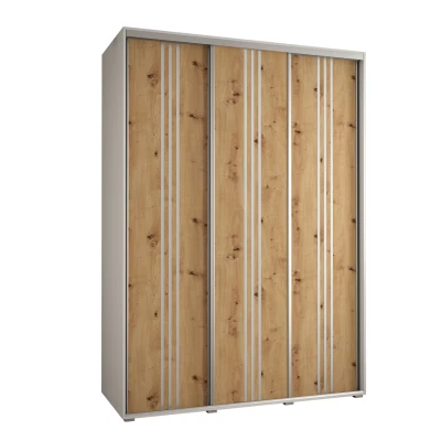 Šatní skříň YVONA 6 - 170/60 cm, bílá / dub artisan / stříbrná