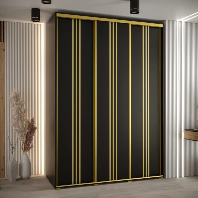 Šatní skříň YVONA 6 - 180/60 cm, černá / zlatá