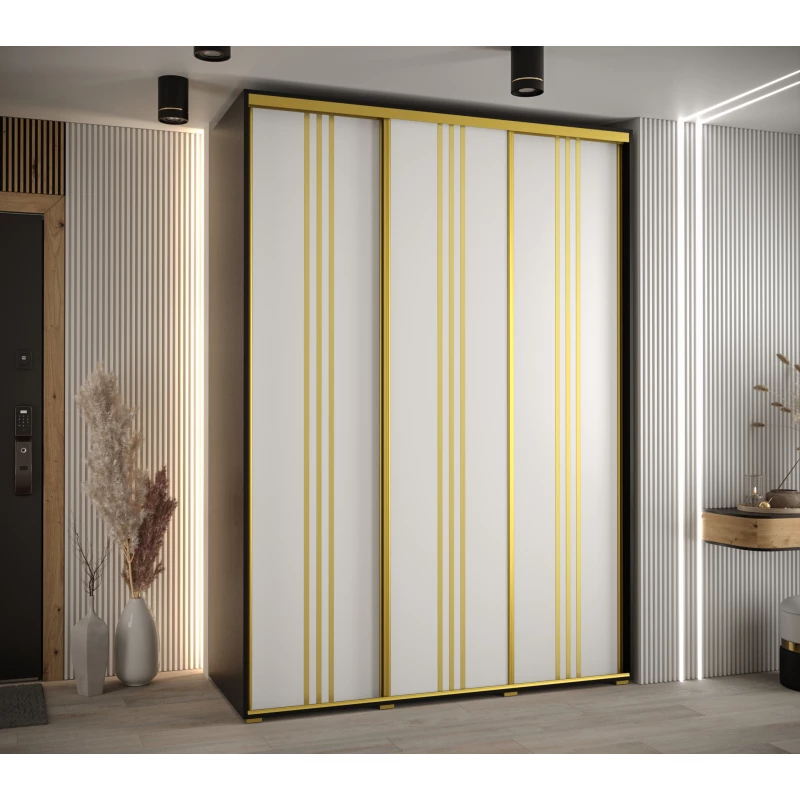 Šatní skříň YVONA 6 - 180/60 cm, černá / bílá / zlatá
