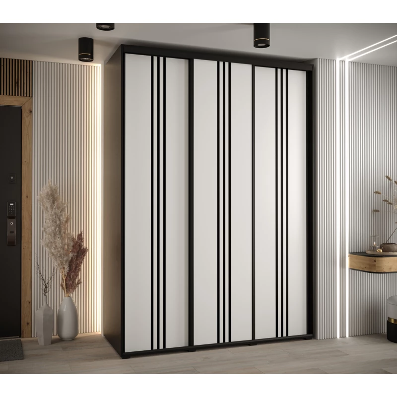 Šatní skříň YVONA 6 - 180/60 cm, černá / bílá / černá