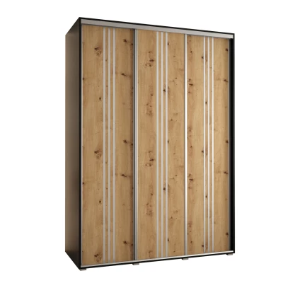 Šatní skříň YVONA 6 - 180/60 cm, černá / dub artisan / stříbrná