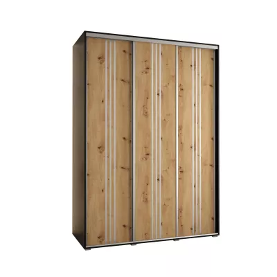 Šatní skříň YVONA 6 - 180/60 cm, černá / dub artisan / stříbrná