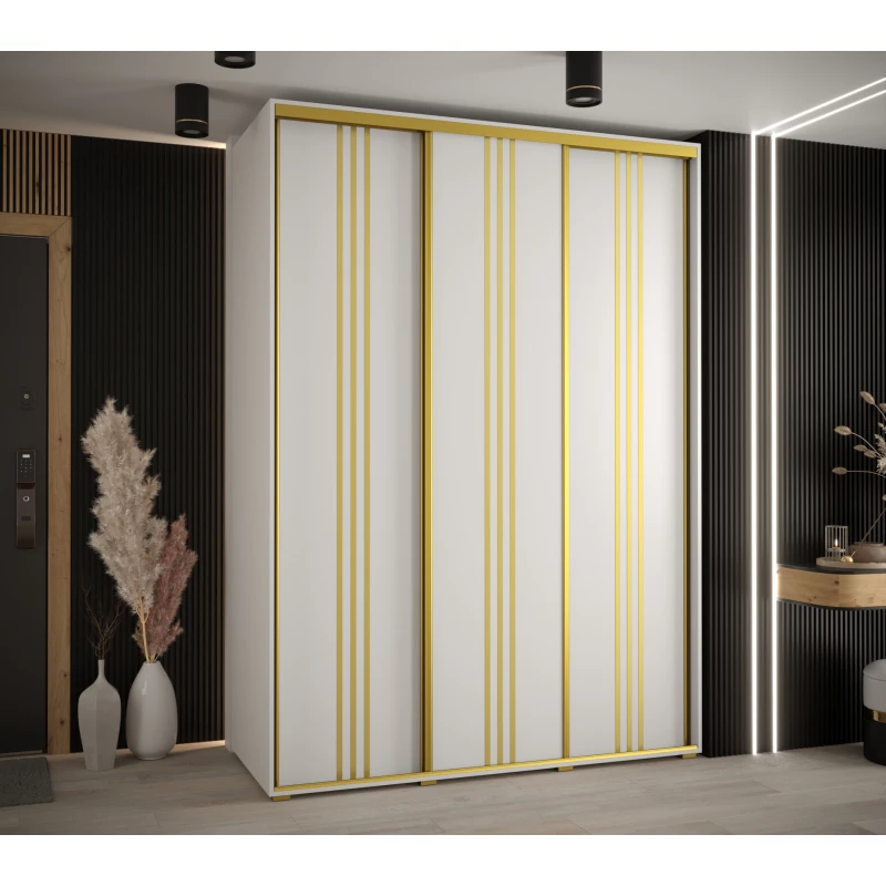 Šatní skříň YVONA 6 - 180/60 cm, bílá / zlatá