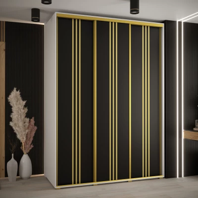 Šatní skříň YVONA 6 - 180/60 cm, bílá / černá / zlatá