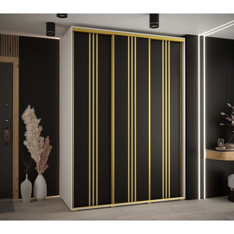 Šatní skříň YVONA 6 - 180/60 cm, bílá / černá / zlatá
