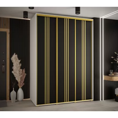 Šatní skříň YVONA 6 - 180/60 cm, bílá / černá / zlatá