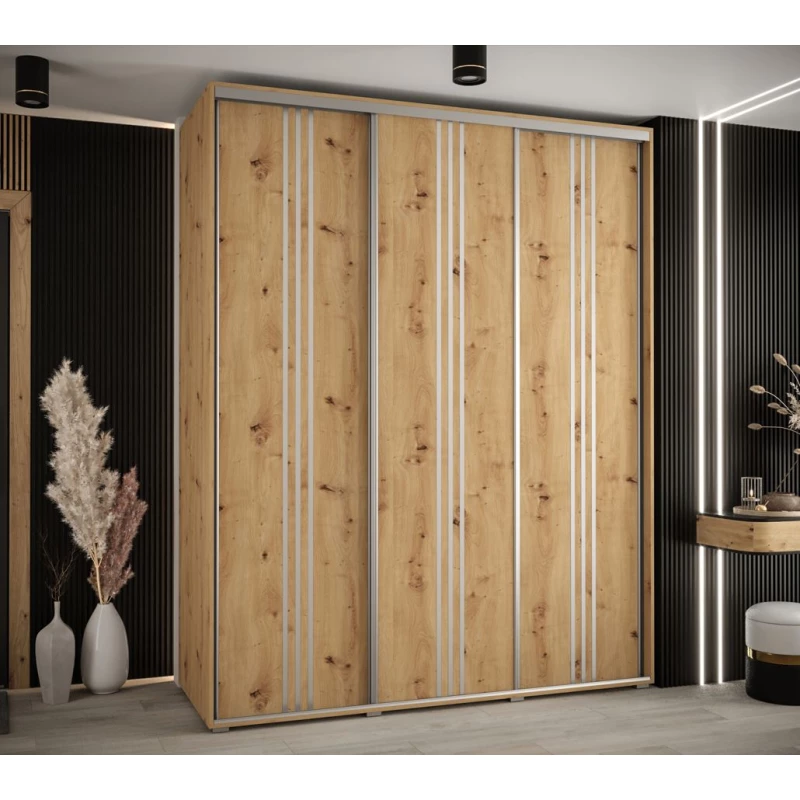 Šatní skříň YVONA 6 - 190/60 cm, dub artisan / stříbrná