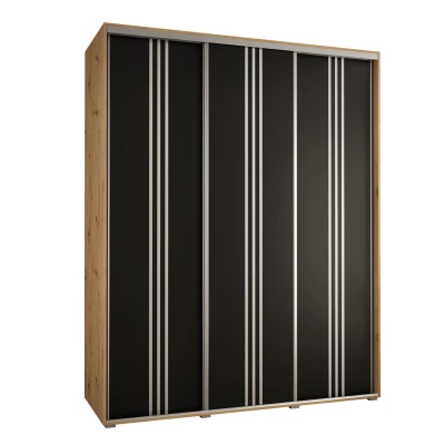 Šatní skříň YVONA 6 - 190/60 cm, dub artisan / černá / stříbrná