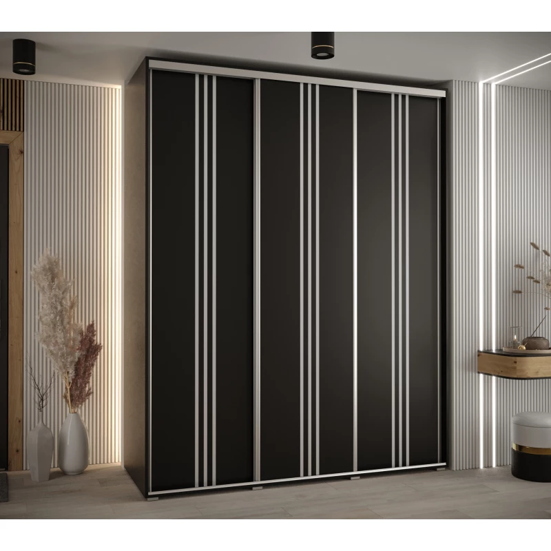 Šatní skříň YVONA 6 - 190/60 cm, černá / stříbrná