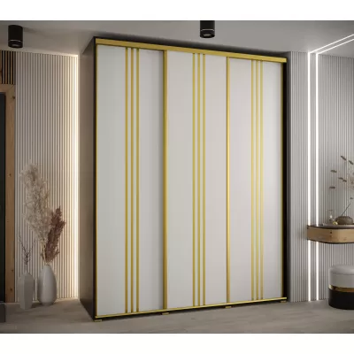 Šatní skříň YVONA 6 - 190/60 cm, černá / bílá / zlatá