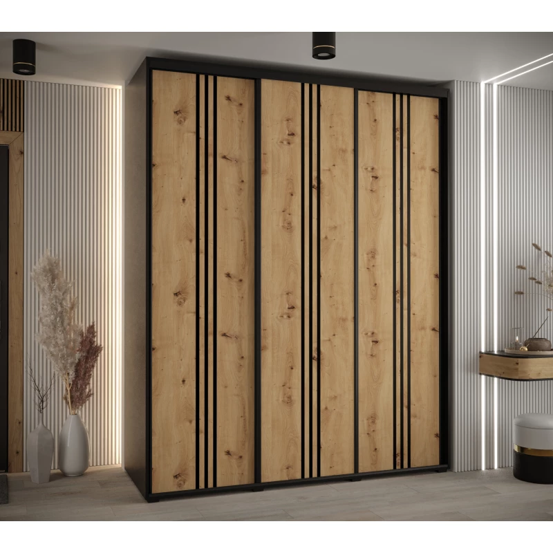 Šatní skříň YVONA 6 - 190/60 cm, černá / dub artisan / černá