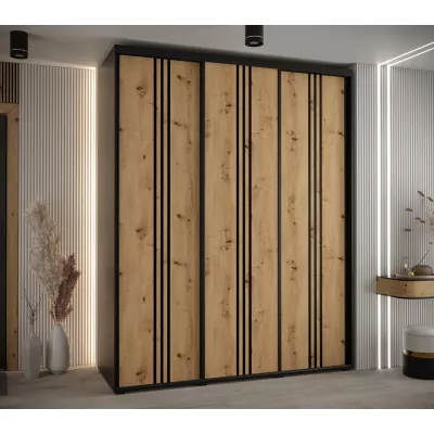 Šatní skříň YVONA 6 - 190/60 cm, černá / dub artisan / černá