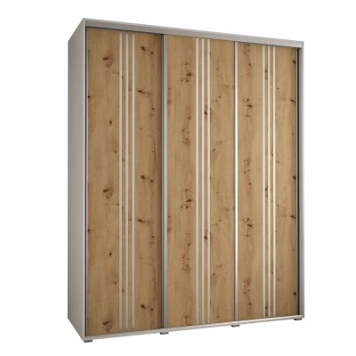 Šatní skříň YVONA 6 - 190/60 cm, bílá / dub artisan / stříbrná