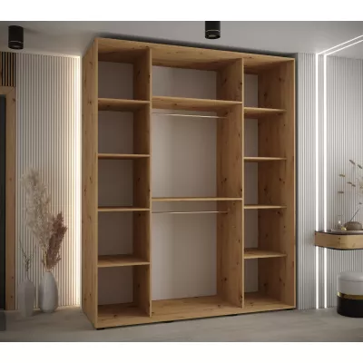 Šatní skříň YVONA 6 - 190/60 cm, dub artisan / černá / stříbrná