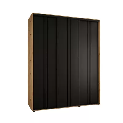 Šatní skříň YVONA 6 - 200/60 cm, dub artisan / černá / černá